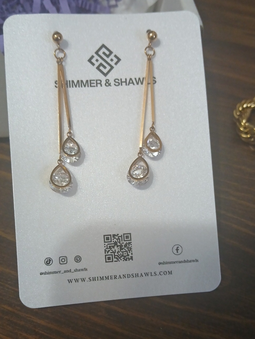 Gold Drop Earrings with Clear Teardrop Stones